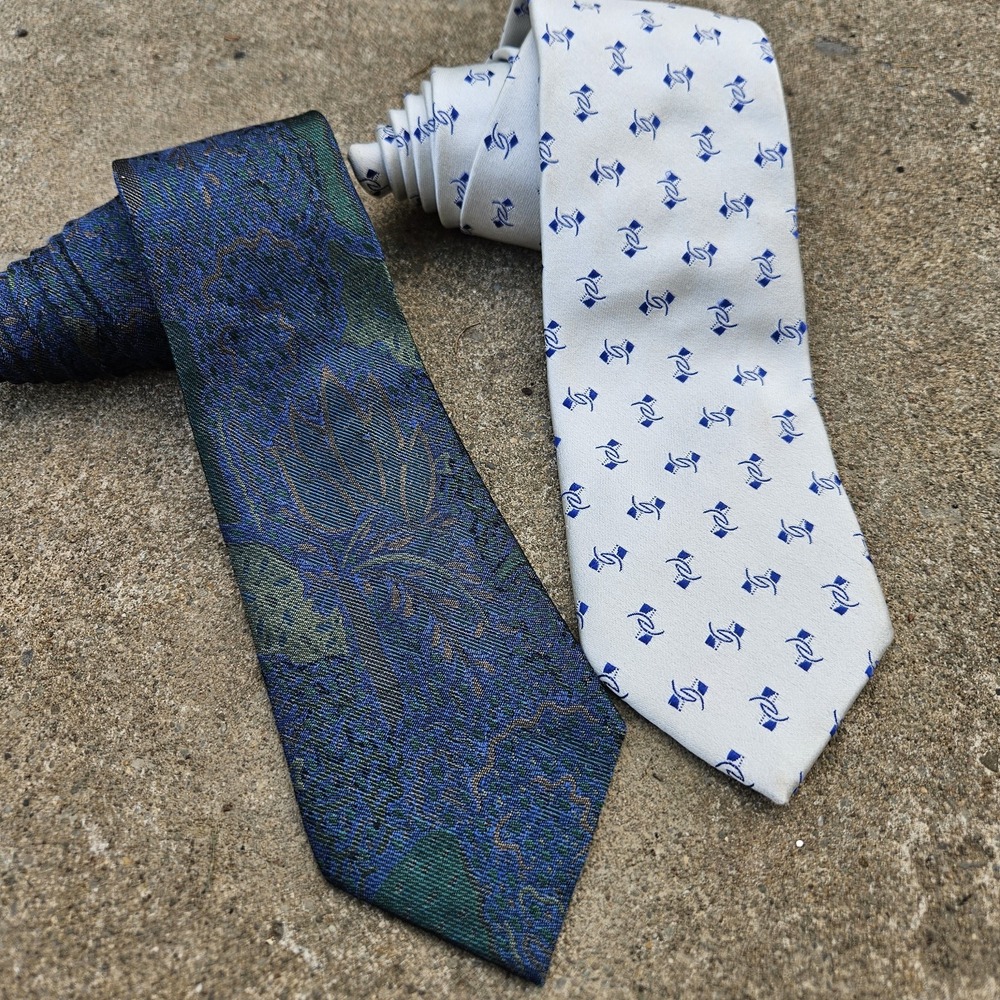 Lot Of 2 Ermenegildo Zegna Tie Blue White Geometric Silk 3.5" Necktie Italy 60"
